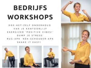 Vitaliteit en (werk)geluk, Gezonde workshop, beweegworkshop, fit op je werk, lekker in je vel, gezond op kantoor, Fit op de werkvloer, vitaliteite, Werk-privé balans, Jeanine Theunissen, energizer, rugpijn, nekpijn, schouderpijn, stress, werkstress, burnout symtomen, burn out klachten, vermoeidheid, moe, gezond thuiswerken, pijnklachten, Ogen-EHBO, Stress-EHBO, actieve workshop, interactieve workshop, bewegen op muziek, ontspannen, somberheid, vrolijk